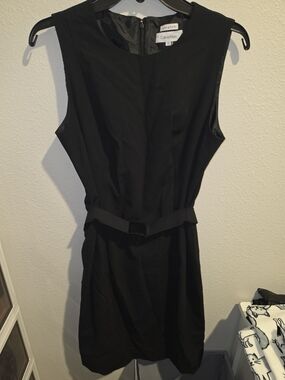 Calvin Klein Black Sleeveless Belted Mini Dress
